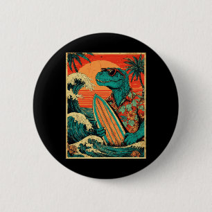 Retro Surfing Tyrannosaurus Hawaiian Summer Dinosa 2 Inch Round Button