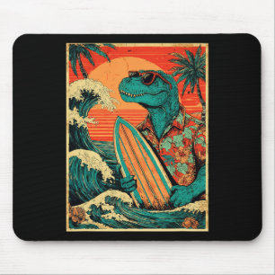 Retro Surfing Tyrannosaurus Hawaiian Summer Dinosa Mouse Pad