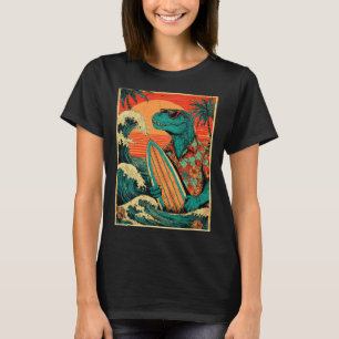 Retro Surfing Tyrannosaurus Hawaiian Summer Dinosa T-Shirt