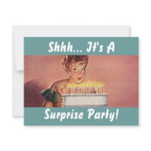 Retro Surprise Party Gal Birthday Cake Invitations