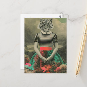 Retro Surreal Tiger in a Dress Fantasy Fashion Postcard