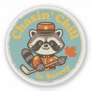 Retro Surrey BC Raccoon and Hockey Stick
