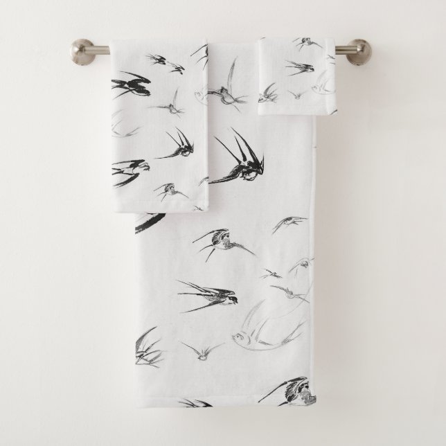 Retro Swallow Bird Nature Animal Bath Towel Set (Insitu)