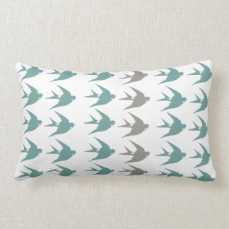 Retro Swallow Bird Pattern in Blue, Grey & White Lumbar Pillow