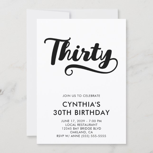 Retro Swash Bold Script 30th Birthday Invitation (Front)
