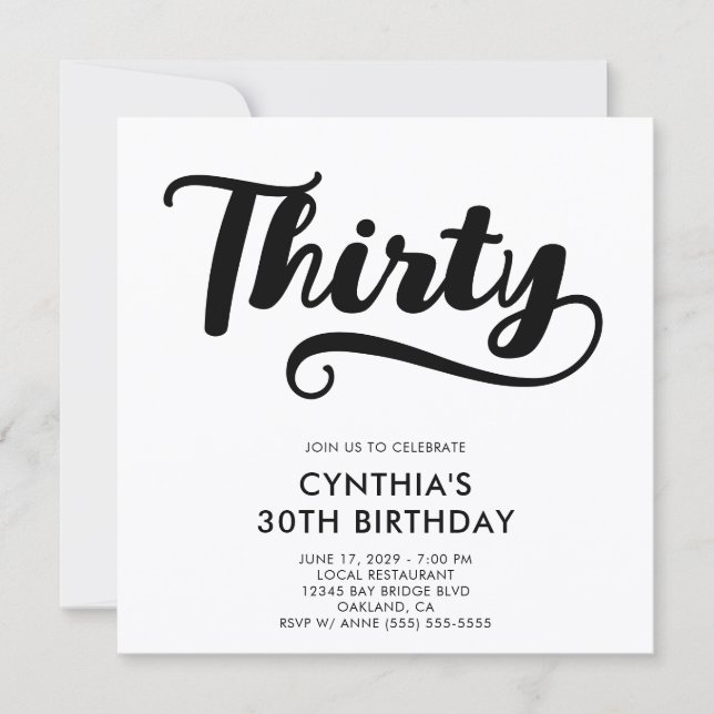 Retro Swash Bold Script 30th Birthday Invitation (Front)
