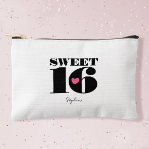 Retro Sweet 16 Birthday Personalized Name White Accessory Pouch