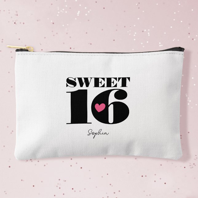 Retro Sweet 16 Birthday Personalized Name White Accessory Pouch (Creator Uploaded)