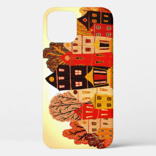 Retro Sweet Home Poster: Cartoon Houses iPhone 12 Case
