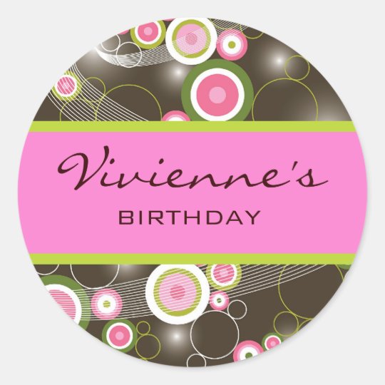 Retro Sweet Pink Circles Glow Gift Label Sticker
