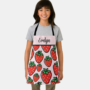 Retro Sweet Strawberry Cartoon Personalized Apron
