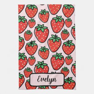 Retro Sweet Strawberry Cartoon Personalized Kitchen Towel