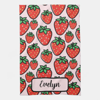 Retro Sweet Strawberry Cartoon Personalized Kitchen Towel