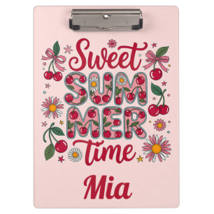 Retro Sweet Summer Time Cherries Daisies Coquette Clipboard