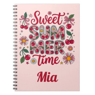 Retro Sweet Summer Time Cherries Daisies Coquette Notebook