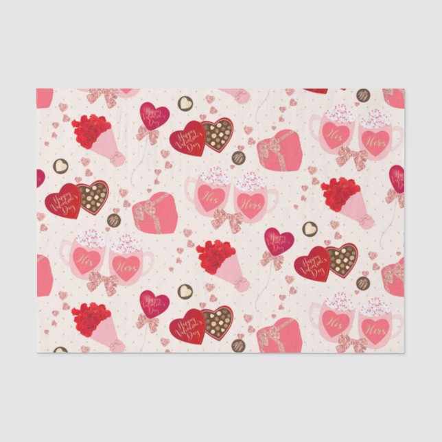 Retro Sweetheart Valentines Day Chocolate Hearts Tissue Paper (Front)