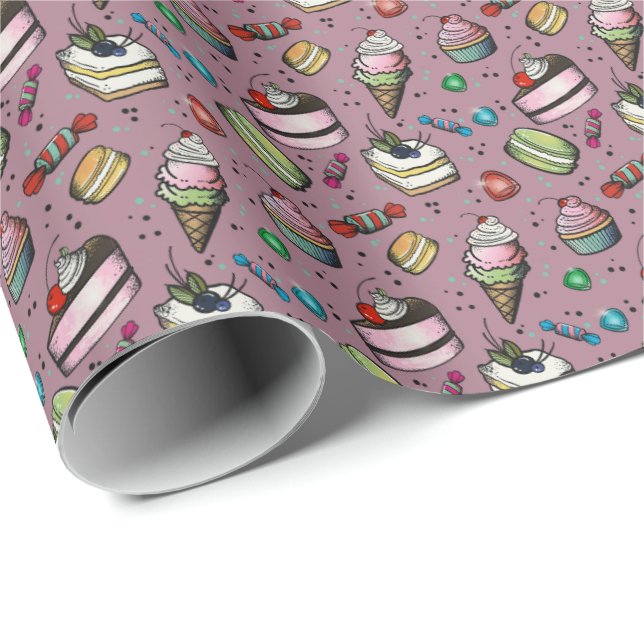 Retro Sweets- Pink Wrapping Paper (Roll Corner)