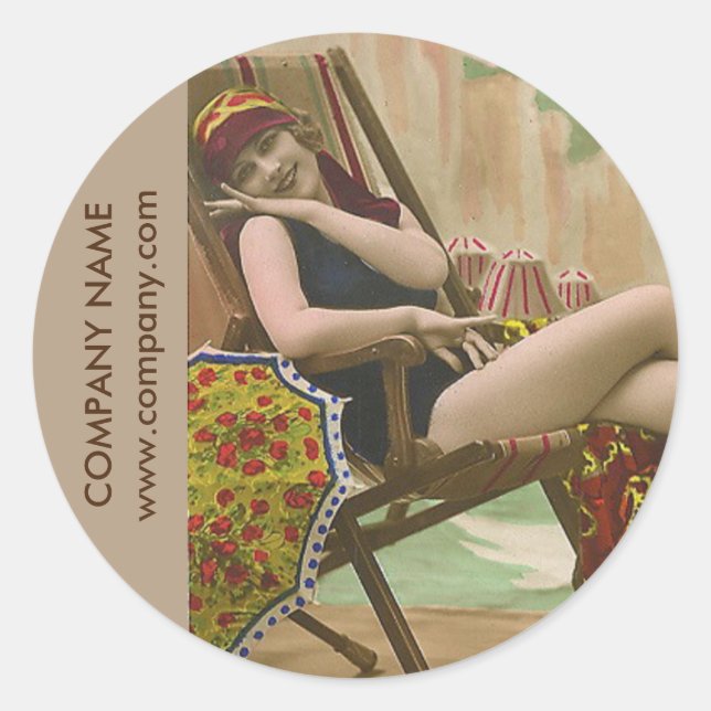retro swimsuit fashion beauty tanning salon classic round sticker (Front)
