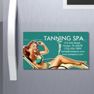 retro swimsuit pin up girl beauty tanning salon 	Magnetic business card