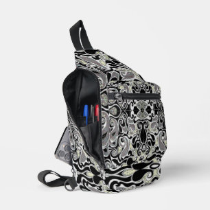 Retro Swirl Abstract Doodle in Black and White Sling Bag