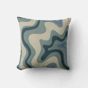 Retro Swirl Abstract Pattern in Blue Grey Tones Throw Pillow