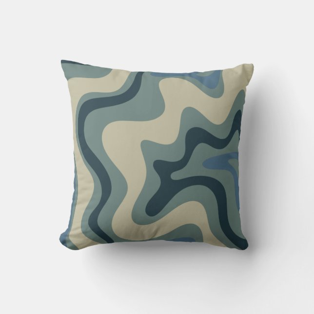 Retro Swirl Abstract Pattern in Blue Grey Tones Throw Pillow (Front)