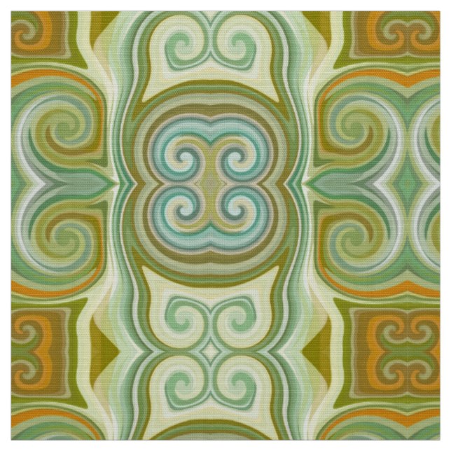 Retro Swirl Aqua Olive Orange Fabric (Swatch)
