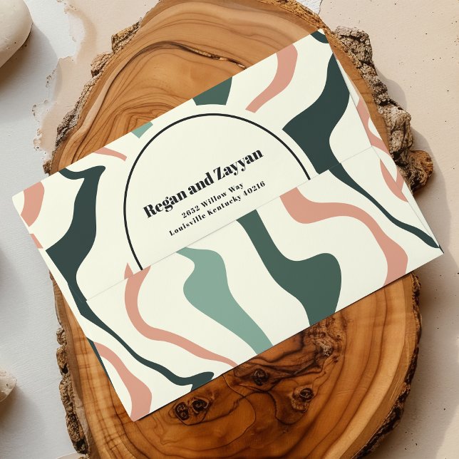 Retro Swirl Arch Mint Green Pink Wedding Envelope (Creator Uploaded)