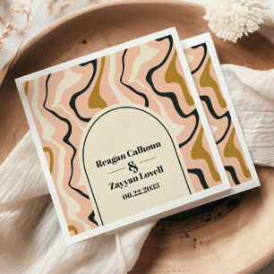 Retro Swirl Arch Pink Black Gold Wedding Napkin
