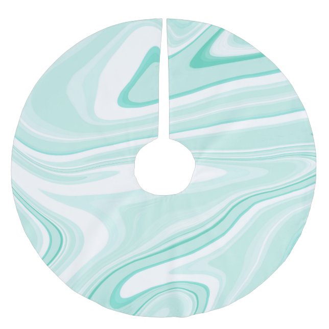 Retro Swirl Liquid Aqua Green Painting Aesthetic Brushed Polyester Tree Skirt (Front)