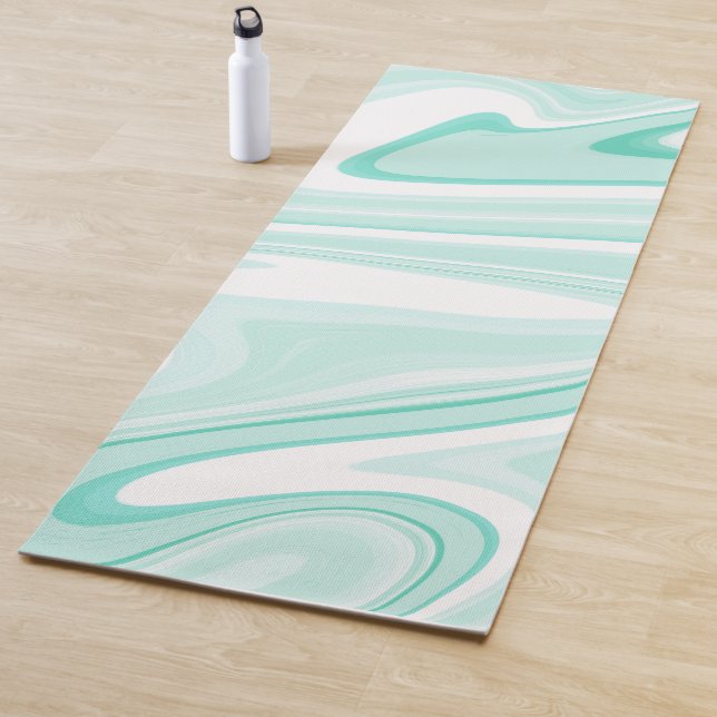Retro Swirl Liquid Aqua Green Painting Aesthetic Yoga Mat (In Situ)