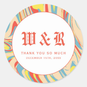 Retro Swirl Marble Abstract Monogram  Classic Round Sticker