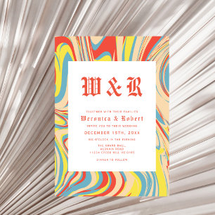 Retro Swirl Orange Abstract Pattern Monogram  Invitation