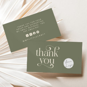 Retro Swirl Thanks For Shopping Small Sage Green Business Card