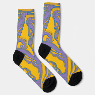 Retro Swirl: Yellow & Purple Marble Socks