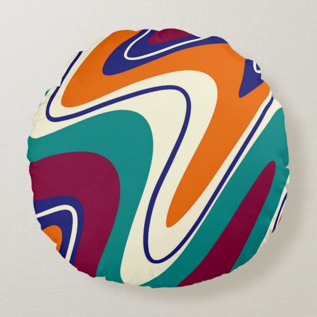 Retro Swirls - Classic 70s Style Round Pillow (Front)