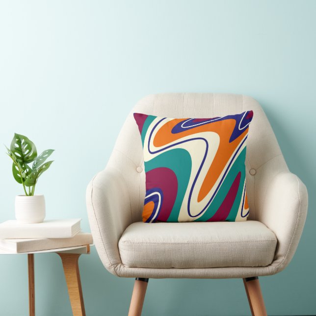 Retro Swirls - Classic 70s Style Throw Pillow (Chair)