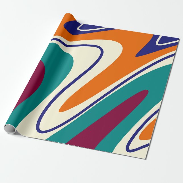 Retro Swirls - Classic 70s Style Wrapping Paper (Unrolled)