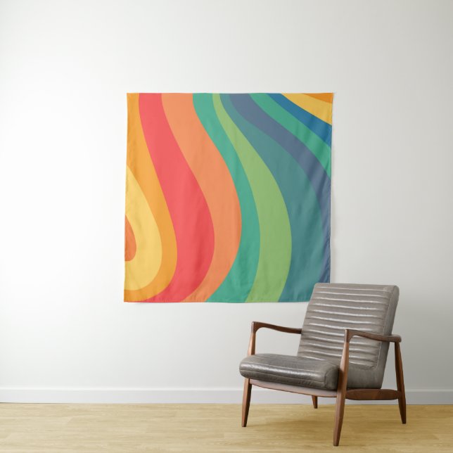 Retro swirls colourful 60s tapestry (In Situ)
