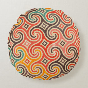 Retro swirls illustration pattern round pillow
