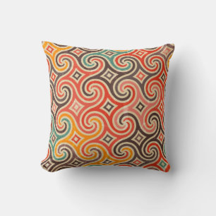 Retro swirls illustration pattern throw pillow