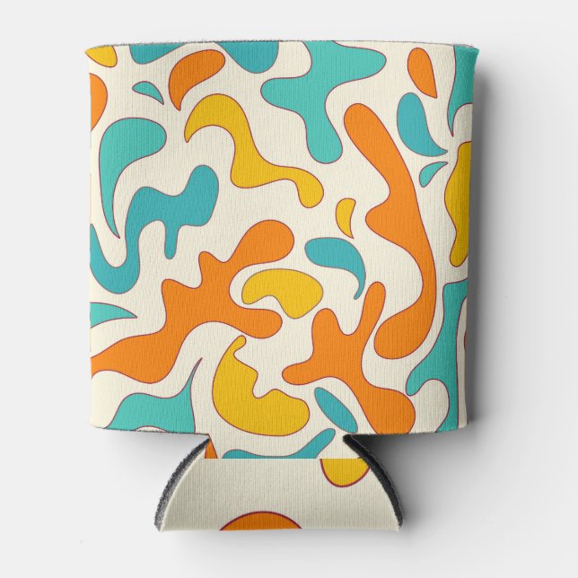 Retro Swirls: Vintage Floral Pattern Can Cooler (Front)