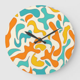 Retro Swirls: Vintage Floral Pattern Large Clock
