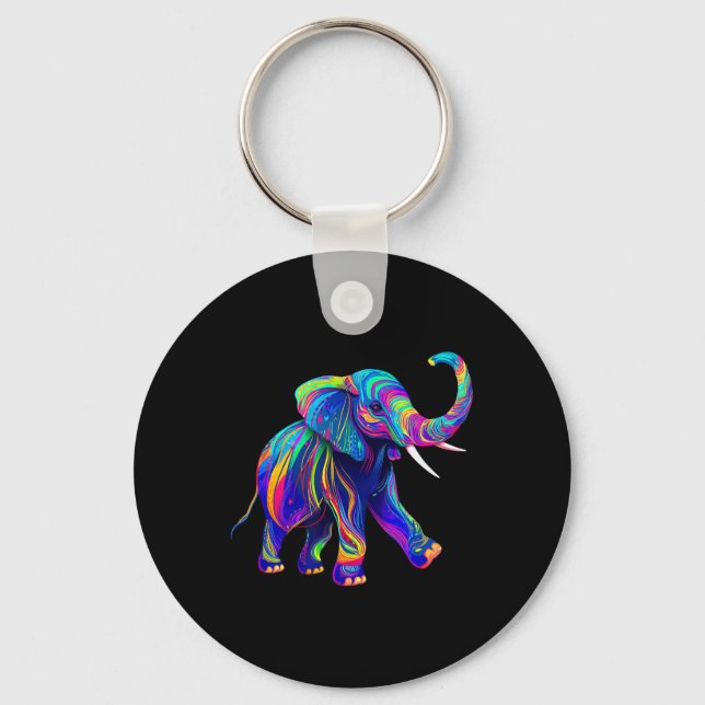 Retro Synthwave 80s 90s Elephant Trunk Up Chakra Y Keychain (Front)