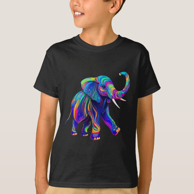 Retro Synthwave 80s 90s Elephant Trunk Up Chakra Y T-Shirt (Front)