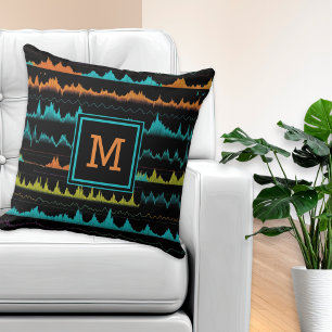 Retro Synthwave Abstract Sound Wave Pattern Throw Pillow