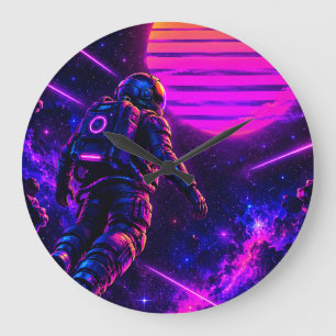 Retro Synthwave Astronaut Cyberpunk Space Acrylic Large Clock