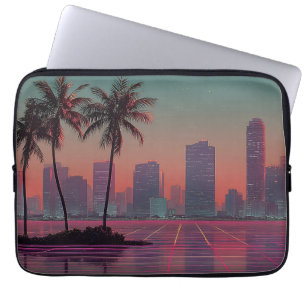 Retro Synthwave Cityscape Sunset Laptop Sleeve