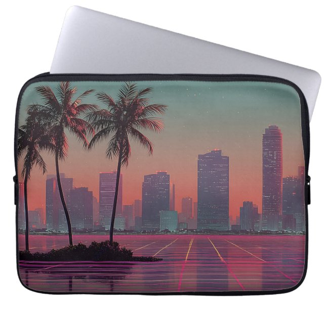 Retro Synthwave Cityscape Sunset Laptop Sleeve (Front)