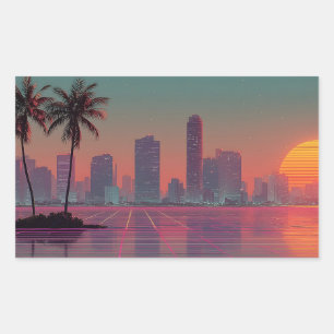 Retro Synthwave Cityscape Sunset Sticker